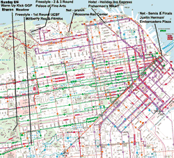 Map of San Francisco / Municipal Transportation routes (Muni) / Event Sites Noted